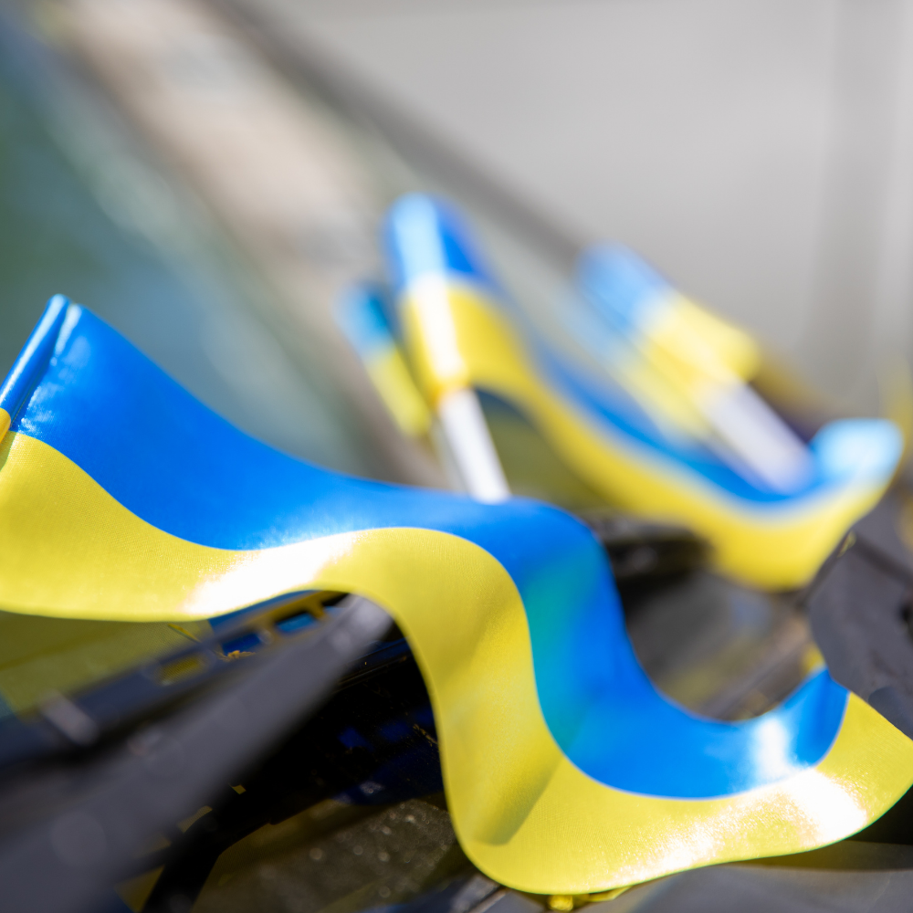 Ukrainian flags on a vehicle
