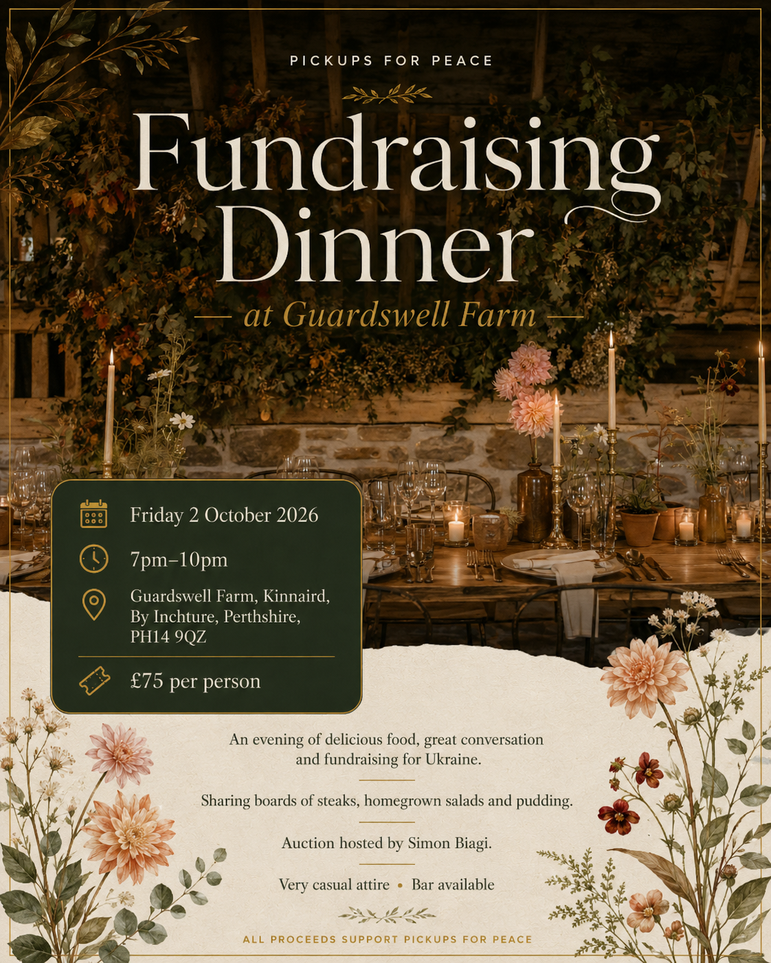 Pickups for Peace Fundraising Dinner at Guardswell Farm