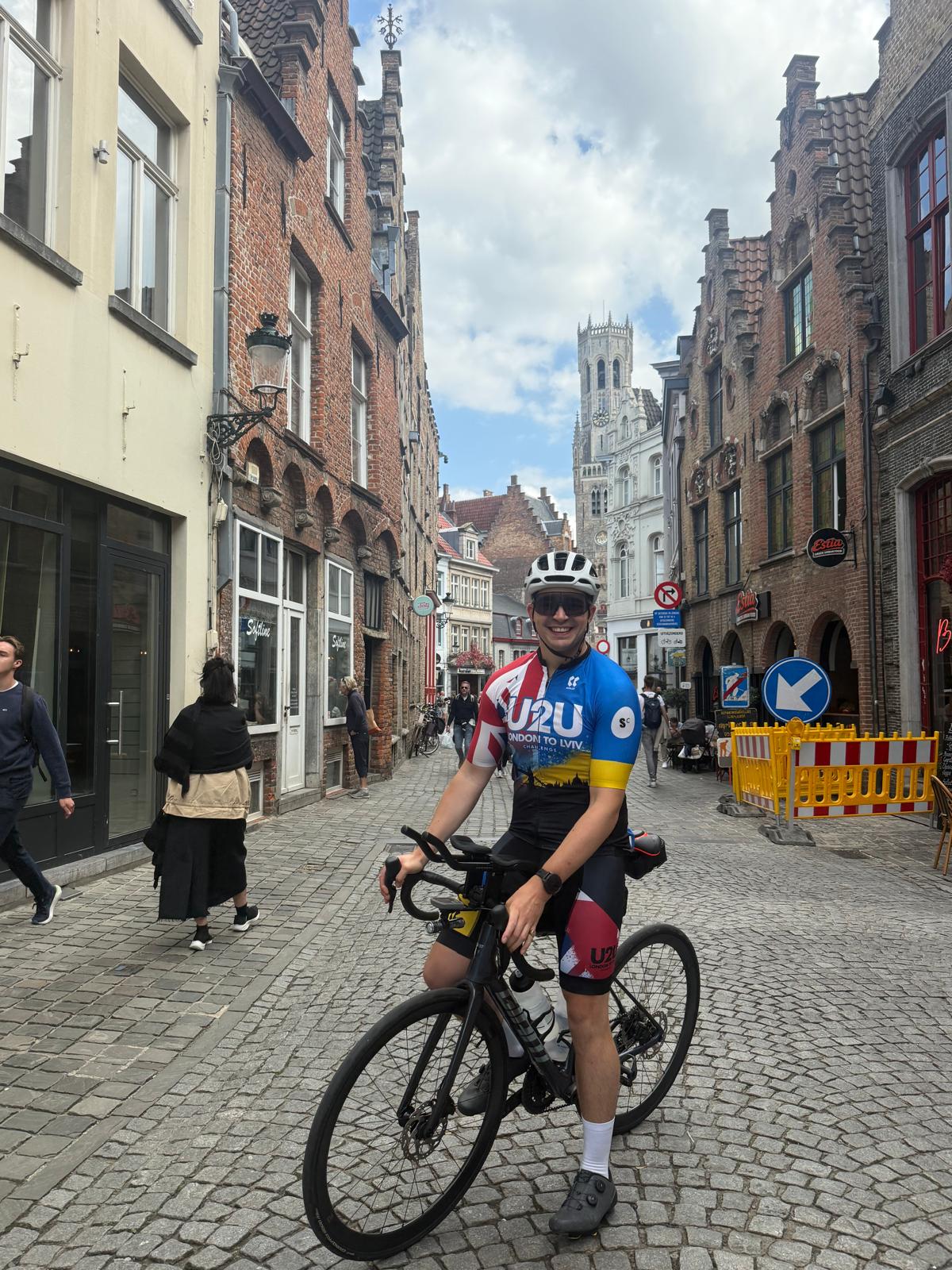Matt riding through Bruges during Day 2