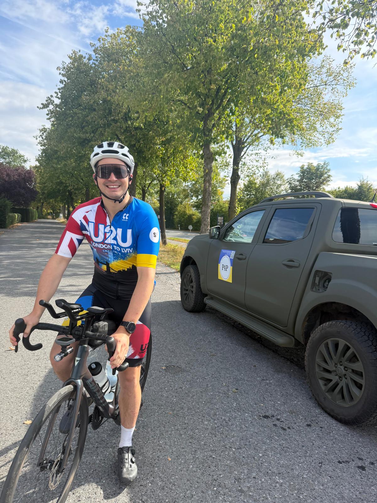 Matt during Day 5 of his London to Lviv cycle challenge