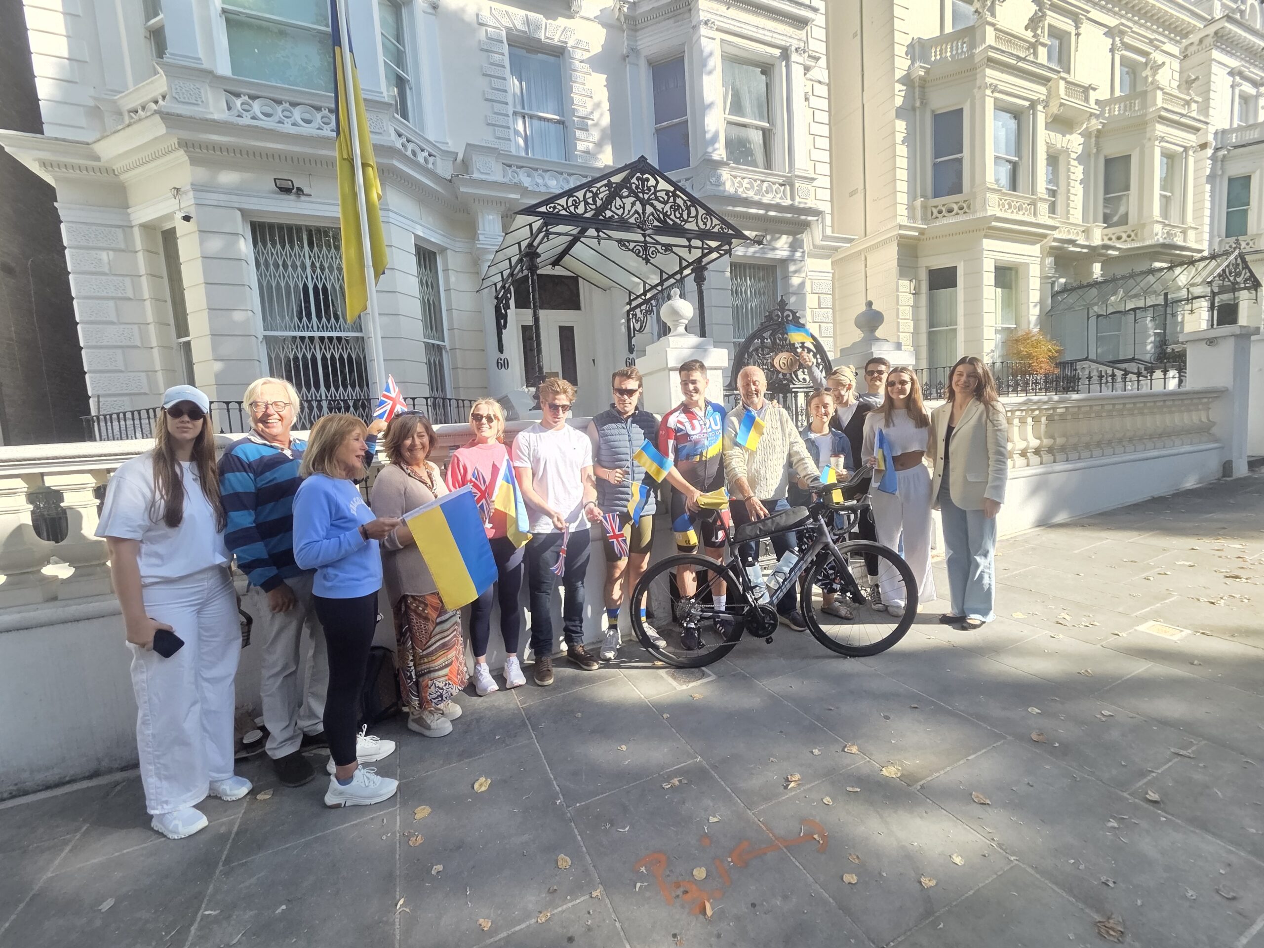 Matt Scarsi with friends, family and representatives of the Ukrainian Embassy before setting off for Ukraine